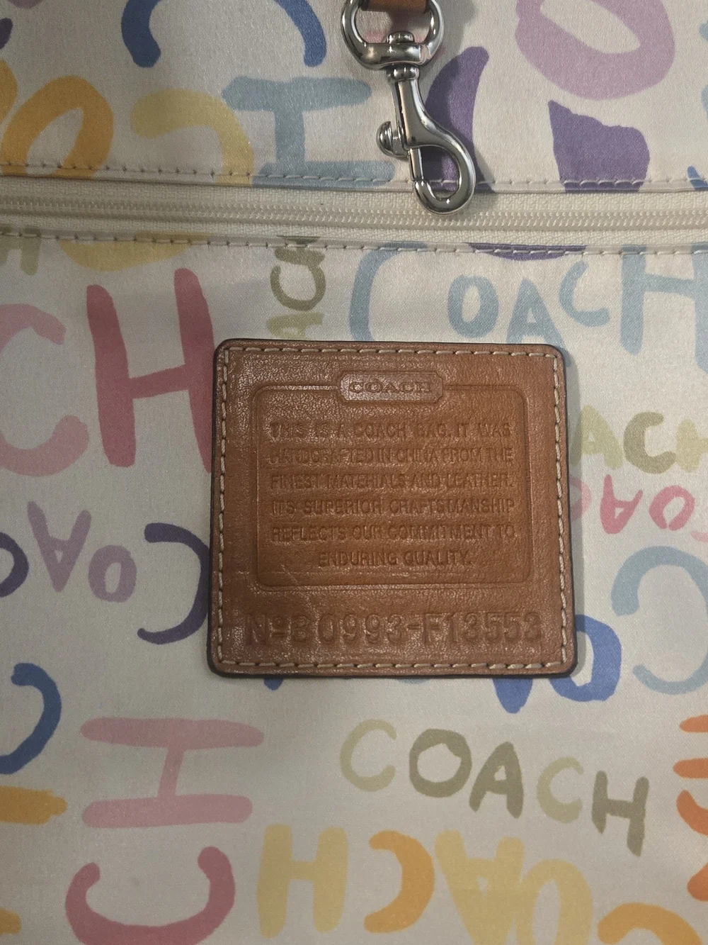 COACH Multicolor Striped Canvas Tote with Tan Leather Trim